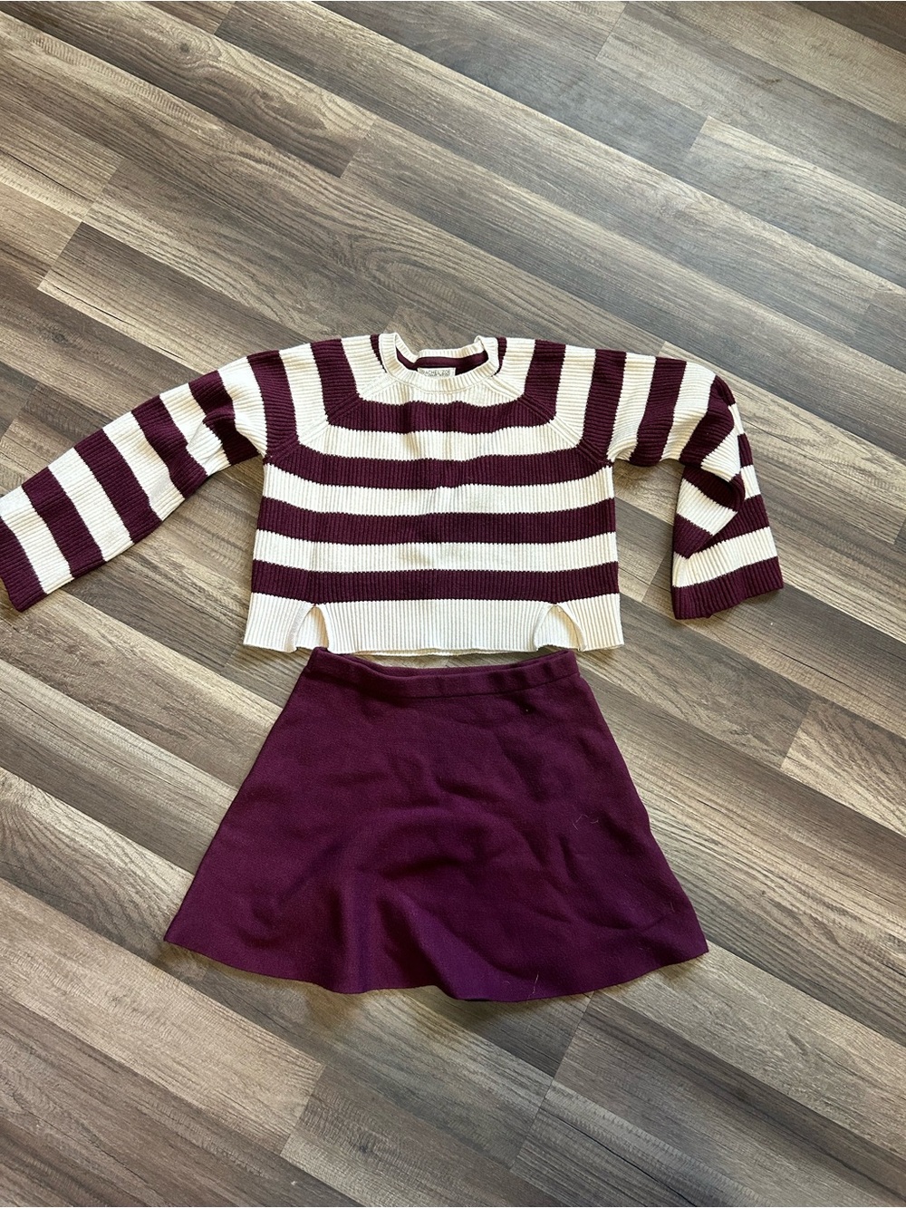 Rachel Zoe Girls Burgundy and Cream Striped Sweater Skirt Set
